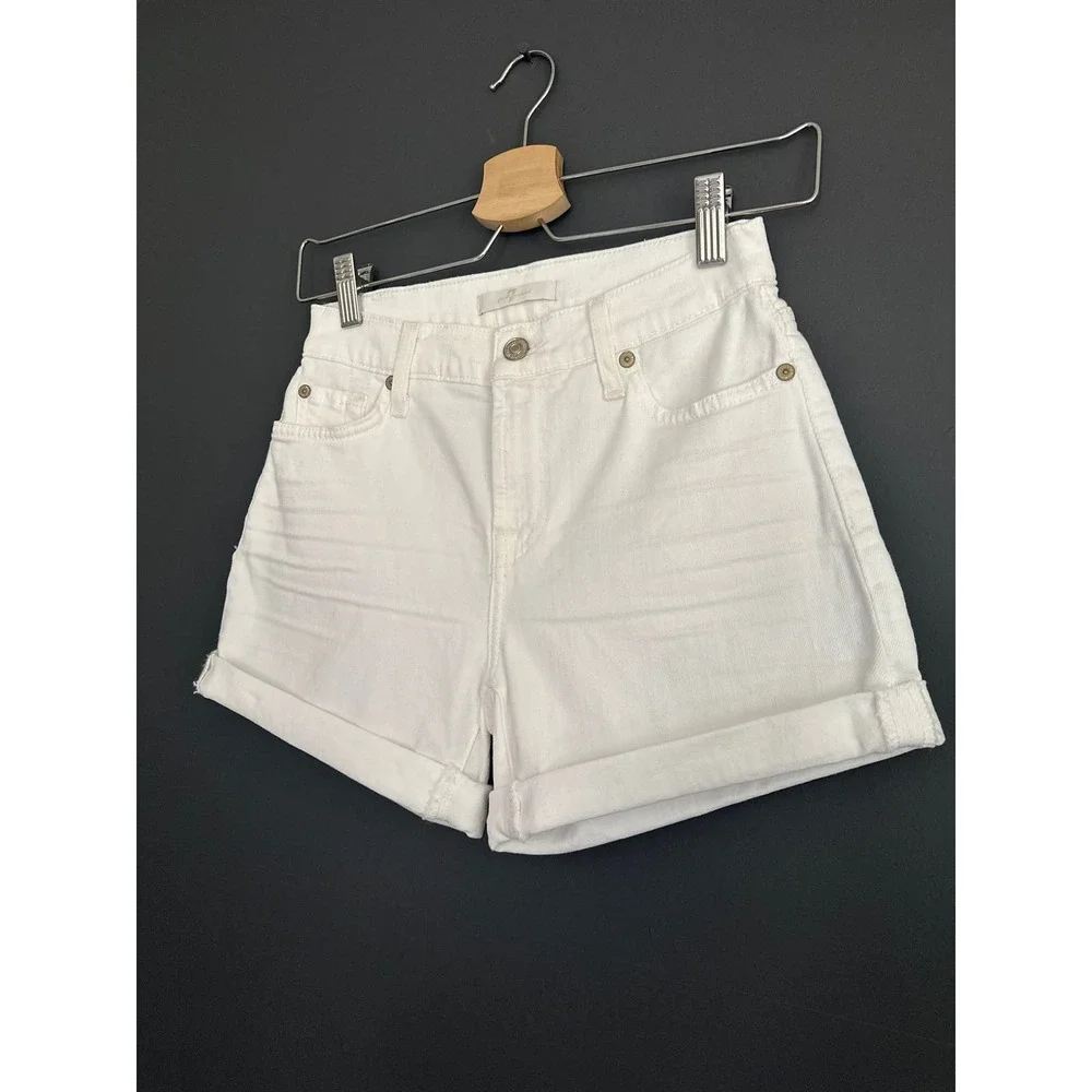 7 For All Mankind White Denim Rolled Up Shorts NEW Size 23